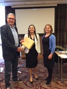 Prof Niesters and Dr Susan Knowles, ISCM President congratulate Dr Ciara O'Connor, winner of the oral presentation prize