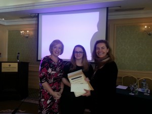 Laura Ryan, winner of the Poster presentation is congratulated by Connie Merrick (MSD) and Dr Vida Hamilton, National Clinical Lead for Sepsis.