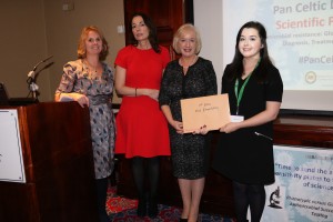Dr Susan Knowles, ISCM President, Dr Irene Regan, ACSLM President and Connie Merrick, MSD congratulate Gillian Garvey, oral second prize winner